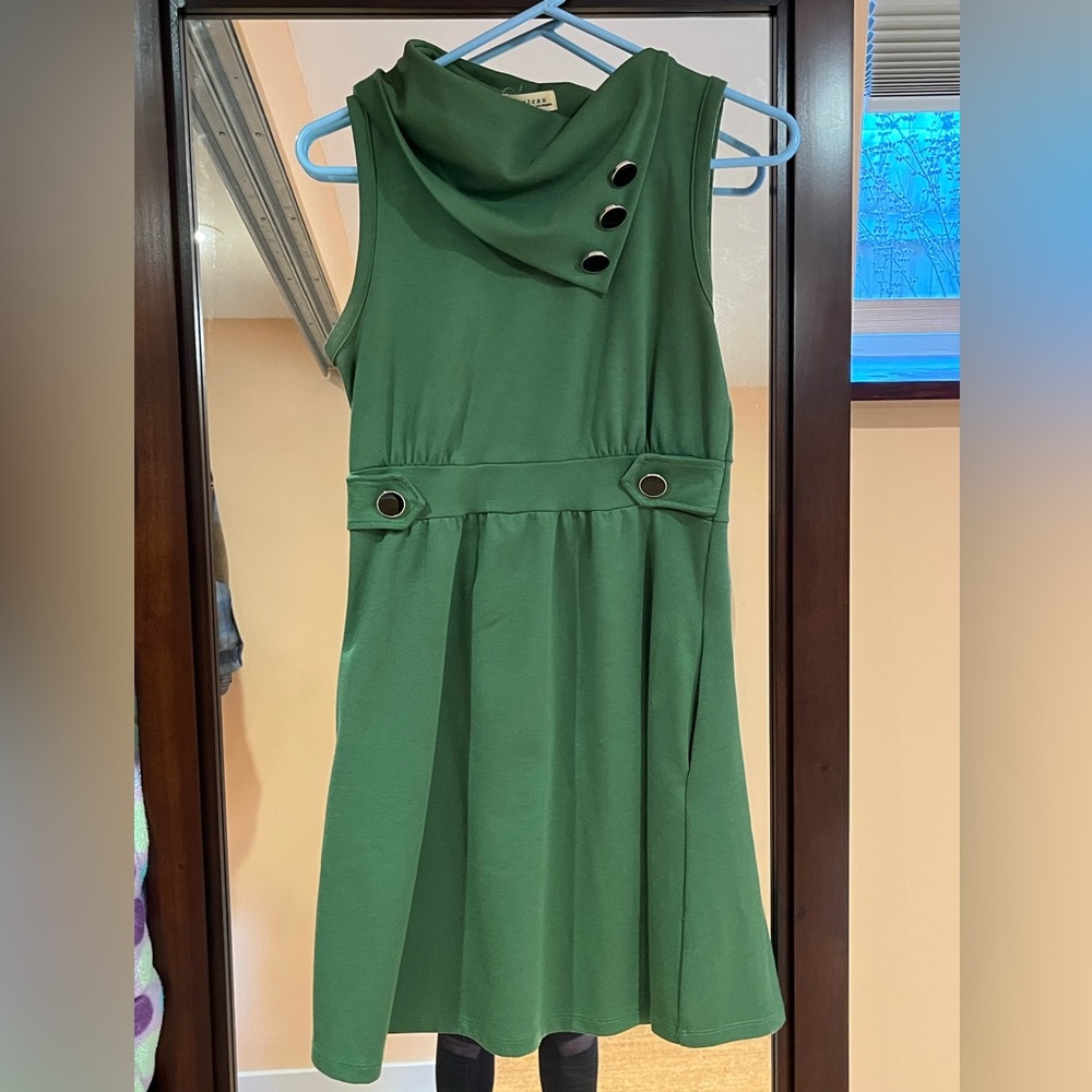 Monteau asymmetrical cowl neckline fit and flare dress